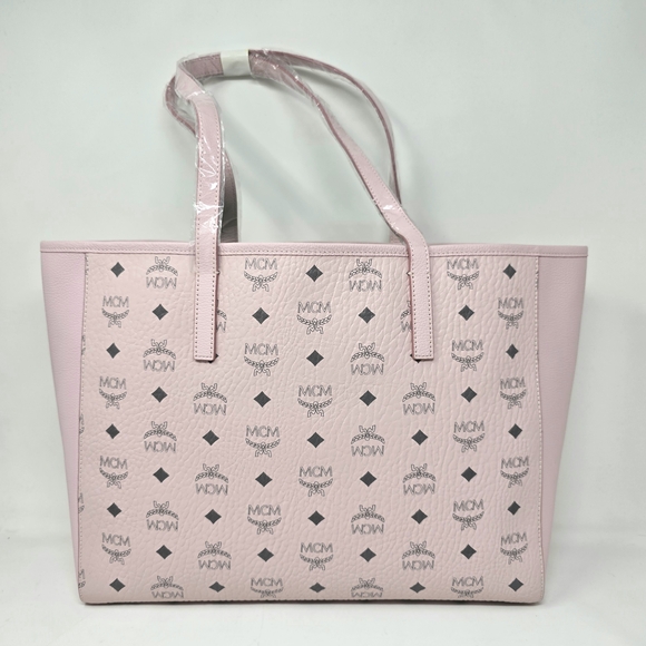 MCM Powder Pink Canvas Leather Visetos PORTUNA Shopper Purse Tote - Picture 2 of 8